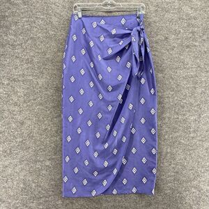 Oui Skirt Women M Medium Blue Geometric Maxi Long Zipper Mid Rise Casual Comfort